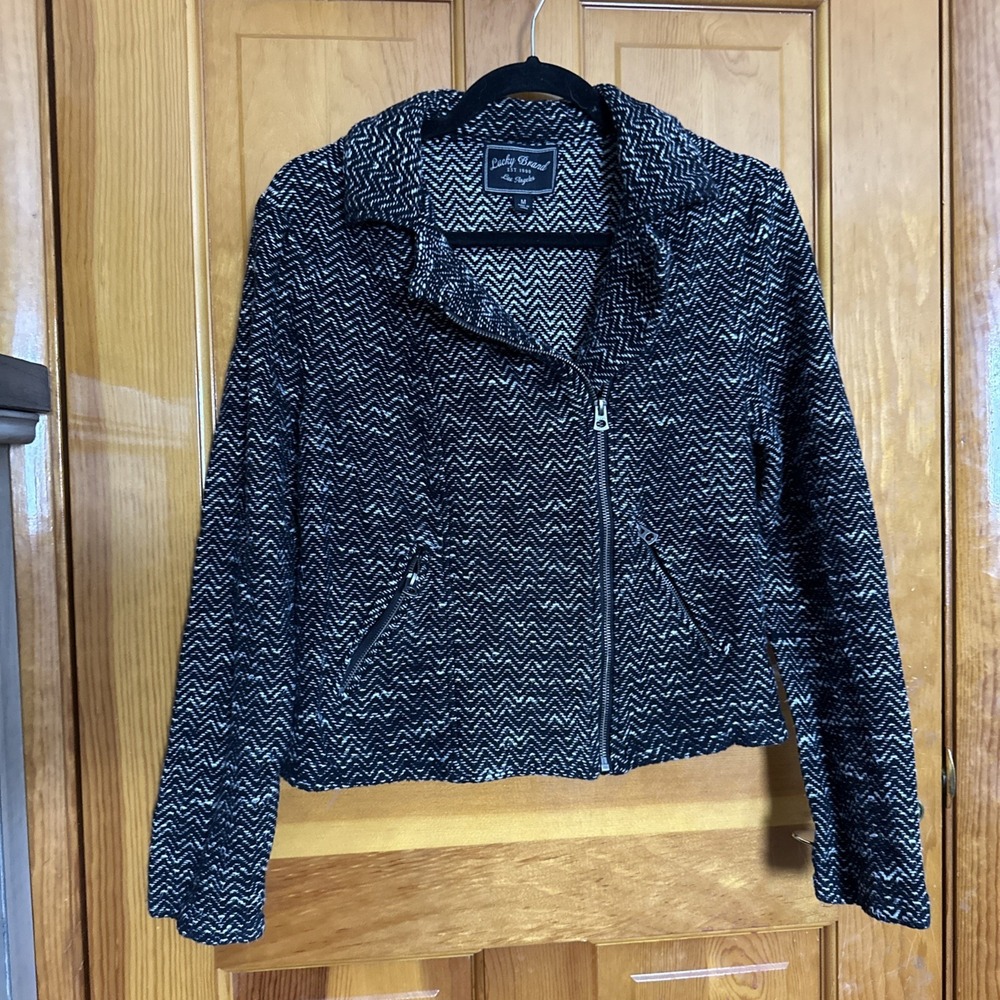 Lucky Brand, Women's Black/Grey Asymmetric Zip Knit Moto Jacket- Size M‎